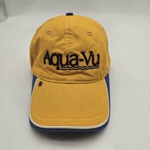 Aqua-Vu Hat Cap Strap Back Yellow Blue Embroidered Fishing Mens Underwater
